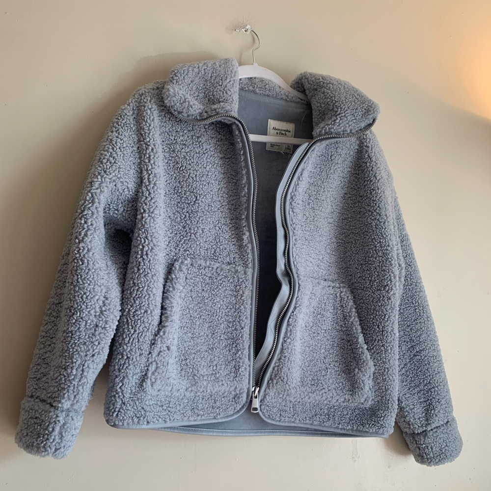 NWOT Abercrombie & Fitch Sherpa Jacket Coat Hoodless Outerwear Blue Women XS